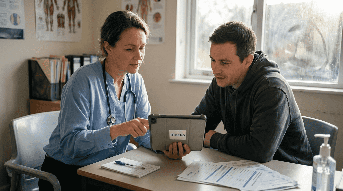 Clinician and patient discussing health plan