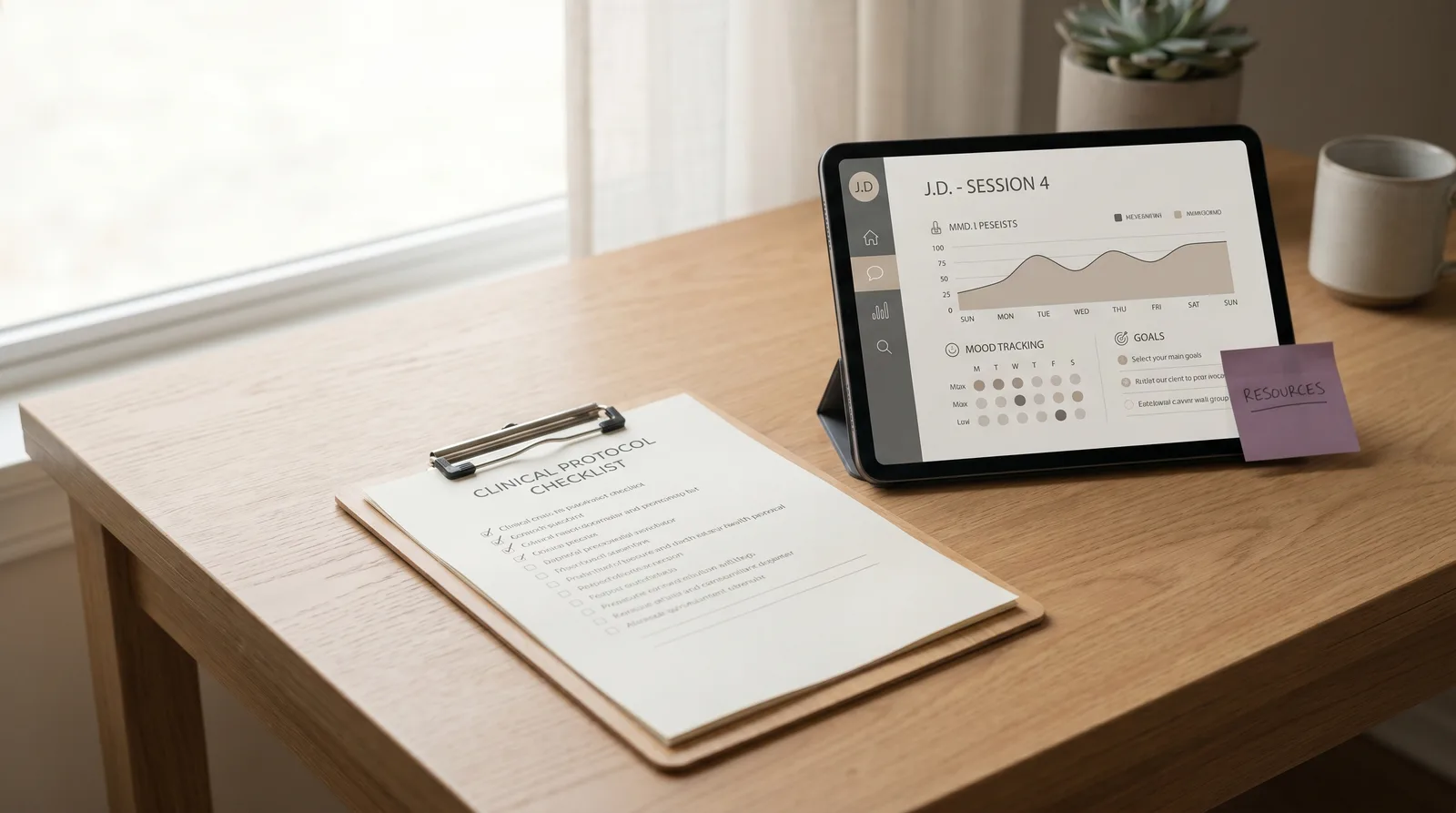 Explore the best Freed AI alternatives for functional medicine, showing a paper checklist and tablet on a practitioner's desk