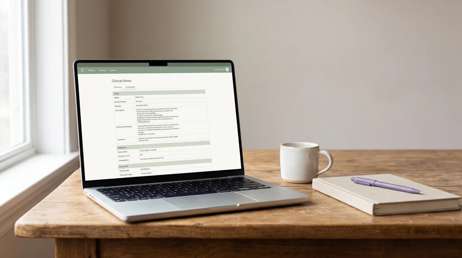 Compare Freed AI vs Heidi Health vs Meelio side by side on a clinical laptop screen displaying structured medical charts