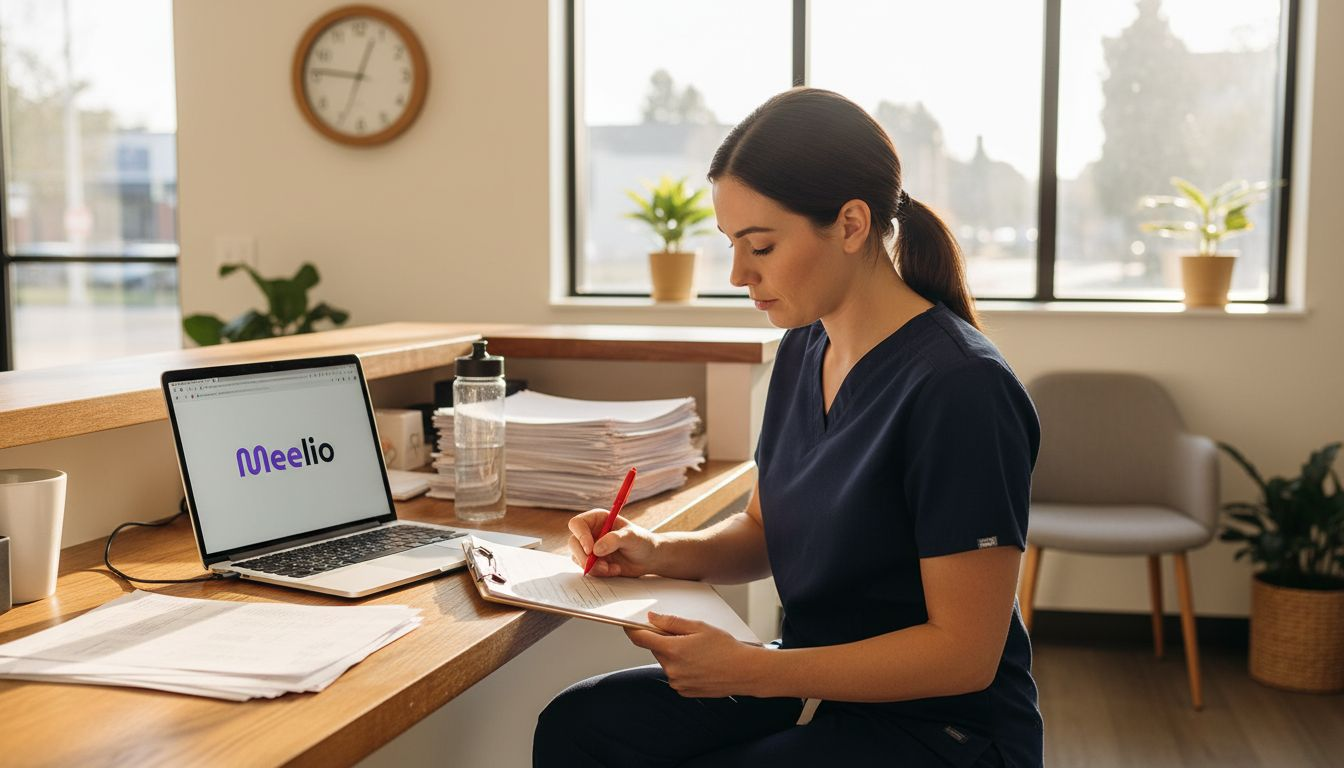 Nurse reviewing functional health assessment checklist