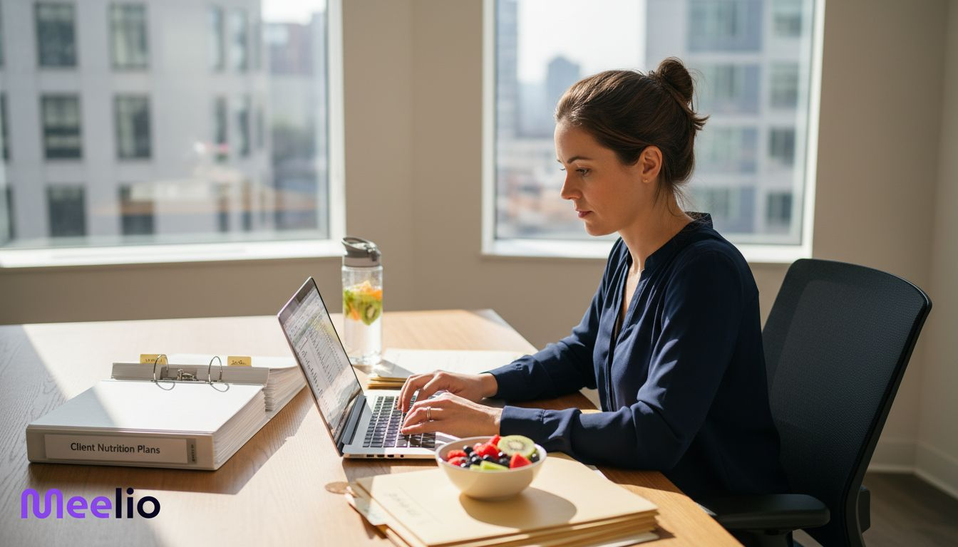 Dietitian working on meal plans in office