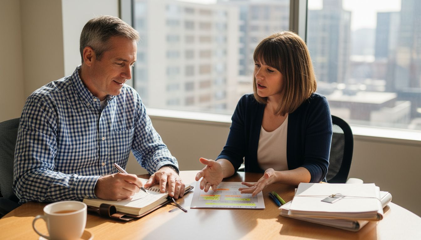 Clinician and patient meeting in bright office
