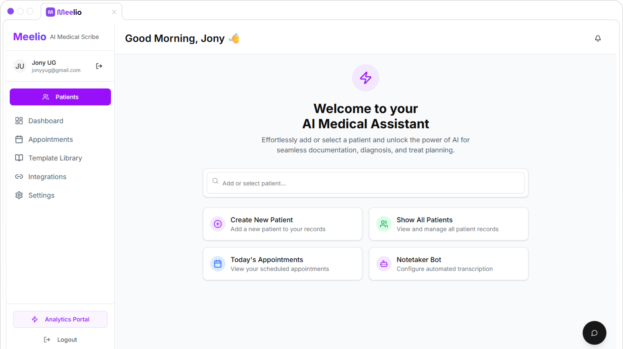 Meelio AI Medical Assistant Portal