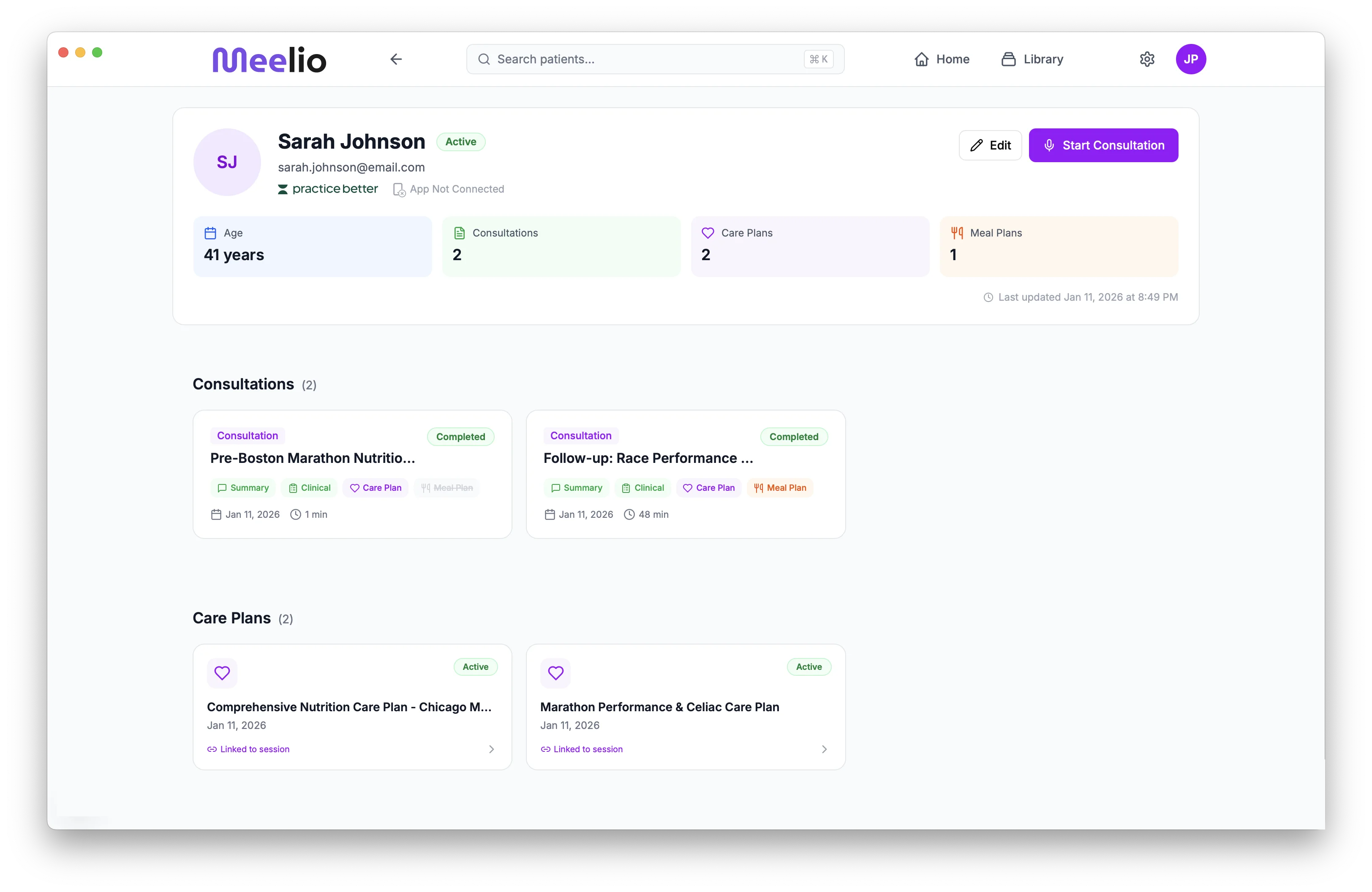 Meelio + Practice Better Integration Interface